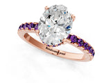 Rose gold Oval Cut Diamond Solitaire Ring with Pavé Band and Four-Prong Setting_1