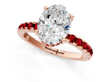 Rose gold Oval Cut Diamond Solitaire Ring with Pavé Band and Four-Prong Setting_1