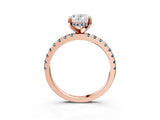 Rose gold Oval Cut Diamond Solitaire Ring with Pavé Band and Four-Prong Setting_3