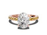 Rose gold Oval Cut Diamond Solitaire Ring with Pavé Band and Four-Prong Setting