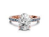 Rose gold Oval Cut Diamond Solitaire Ring with Pavé Band and Four-Prong Setting