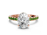Rose gold Oval Cut Diamond Solitaire Ring with Pavé Band and Four-Prong Setting