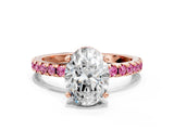 Rose gold Oval Cut Diamond Solitaire Ring with Pavé Band and Four-Prong Setting