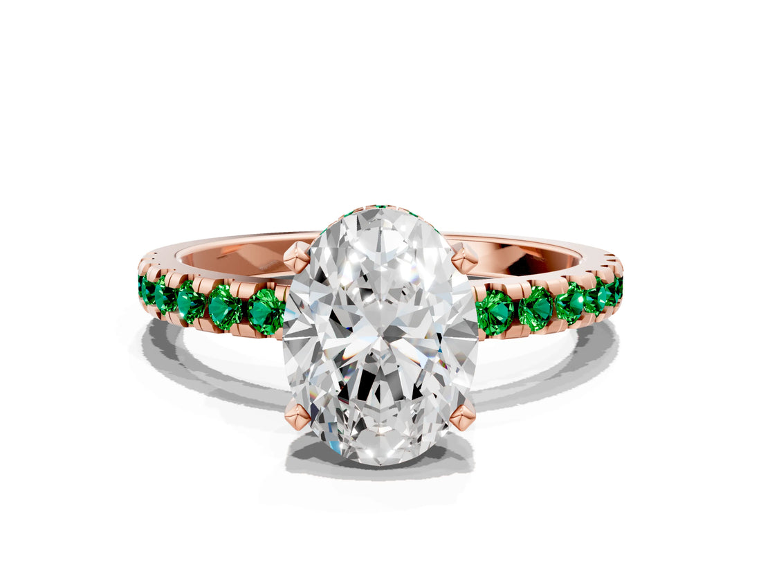 Rose gold Oval Cut Diamond Solitaire Ring with Pavé Band and Four-Prong Setting