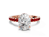 Rose gold Oval Cut Diamond Solitaire Ring with Pavé Band and Four-Prong Setting