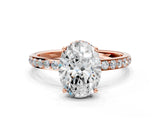 Rose gold Oval Cut Diamond Solitaire Ring with Pavé Band and Hidden Halo_23