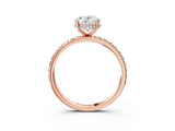 Rose gold Oval Cut Diamond Solitaire Ring with Pavé Band and Hidden Halo_26