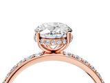 Rose gold Oval Cut Diamond Solitaire Ring with Pavé Band and Hidden Halo_27