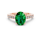 Rose gold Oval Cut Diamond Solitaire Ring with Pavé Band and Prong Setting