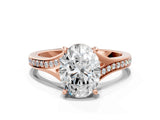 Rose gold Oval Cut Diamond Solitaire Ring with Pavé Band and Prong Setting_12