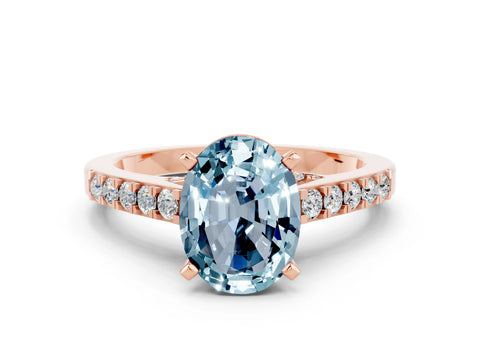 Rose gold Oval Cut Diamond Solitaire Ring with Pavé Band and Prong Setting