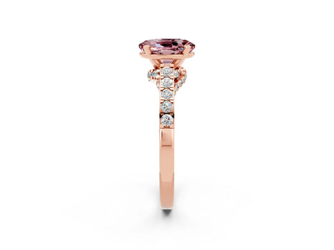 Rose gold Oval Cut Diamond Solitaire Ring with Pavé Band and Prong Setting_2