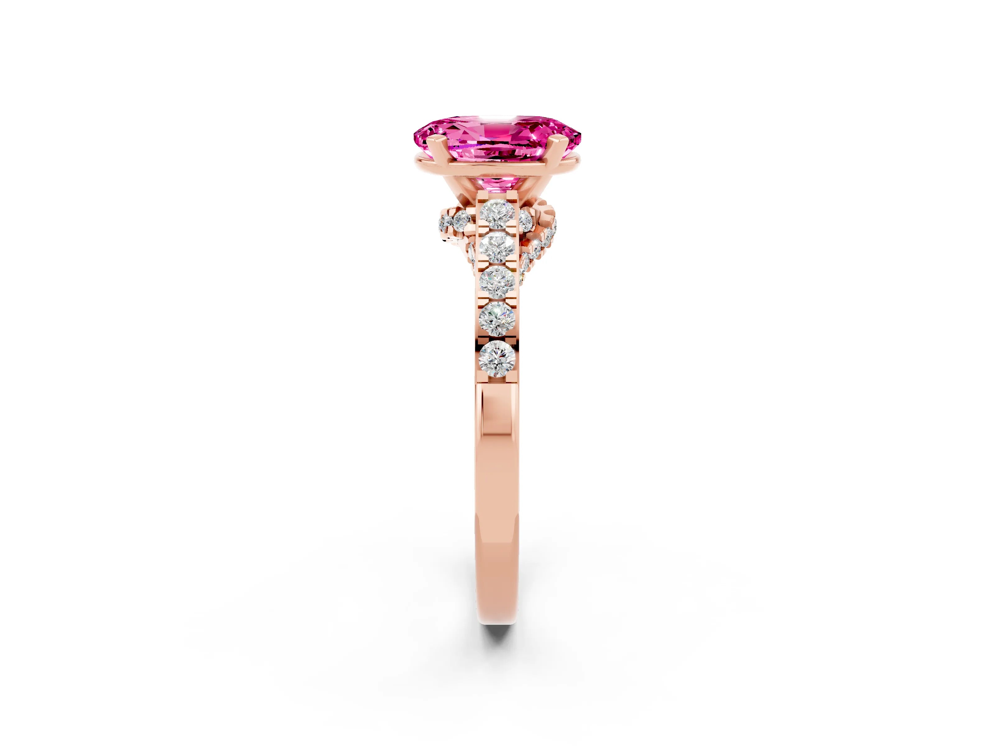 Rose gold Oval Cut Diamond Solitaire Ring with Pavé Band and Prong Setting_2