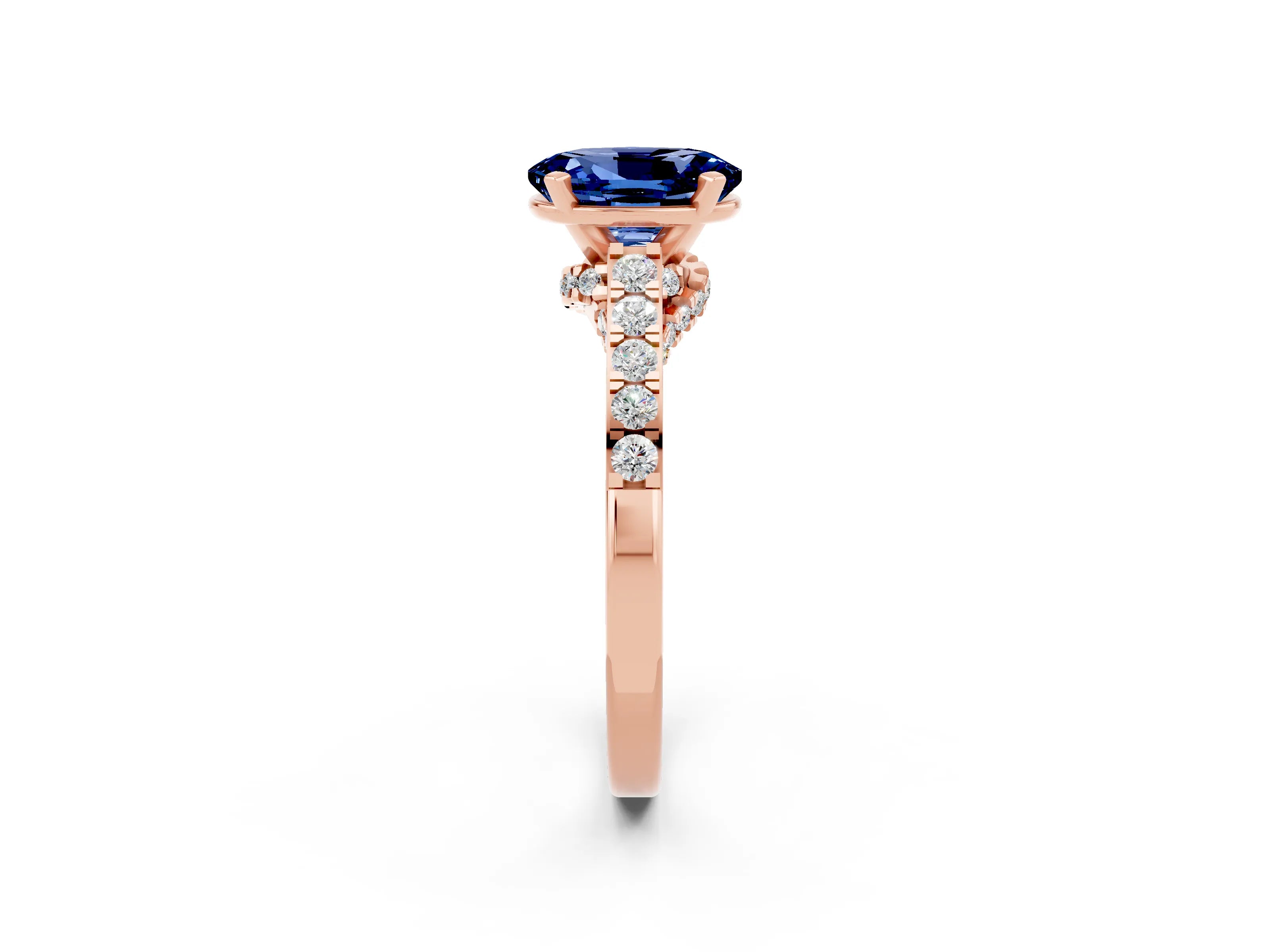 Rose gold Oval Cut Diamond Solitaire Ring with Pavé Band and Prong Setting_2