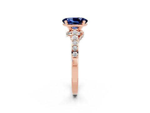 Rose gold Oval Cut Diamond Solitaire Ring with Pavé Band and Prong Setting_2