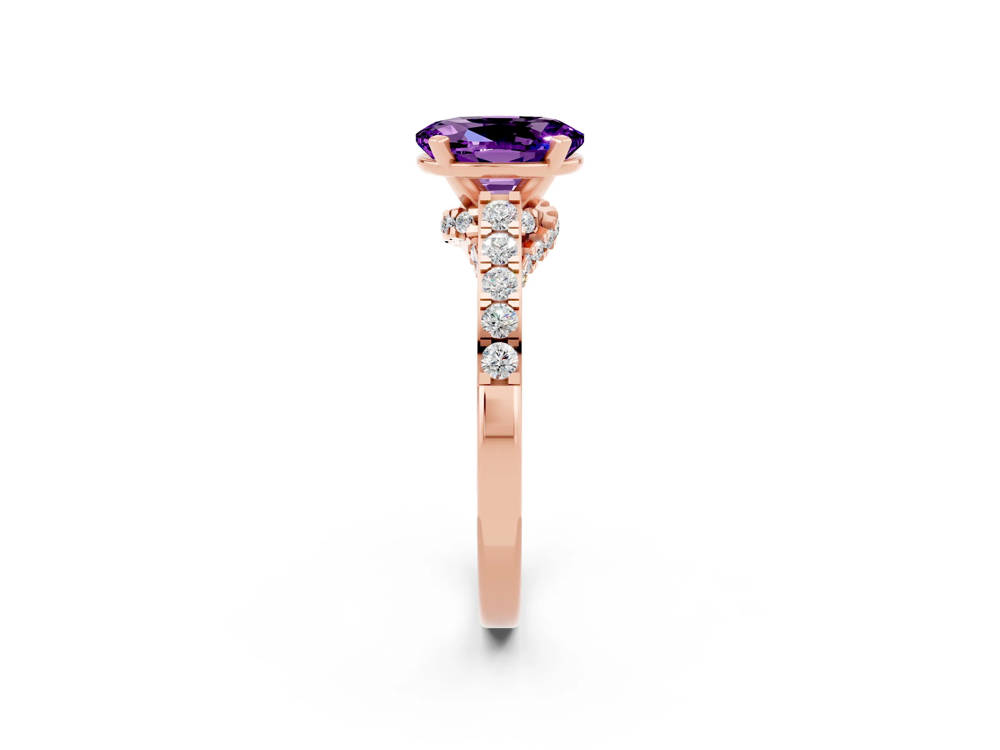 Rose gold Oval Cut Diamond Solitaire Ring with Pavé Band and Prong Setting_2