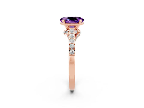 Rose gold Oval Cut Diamond Solitaire Ring with Pavé Band and Prong Setting_2
