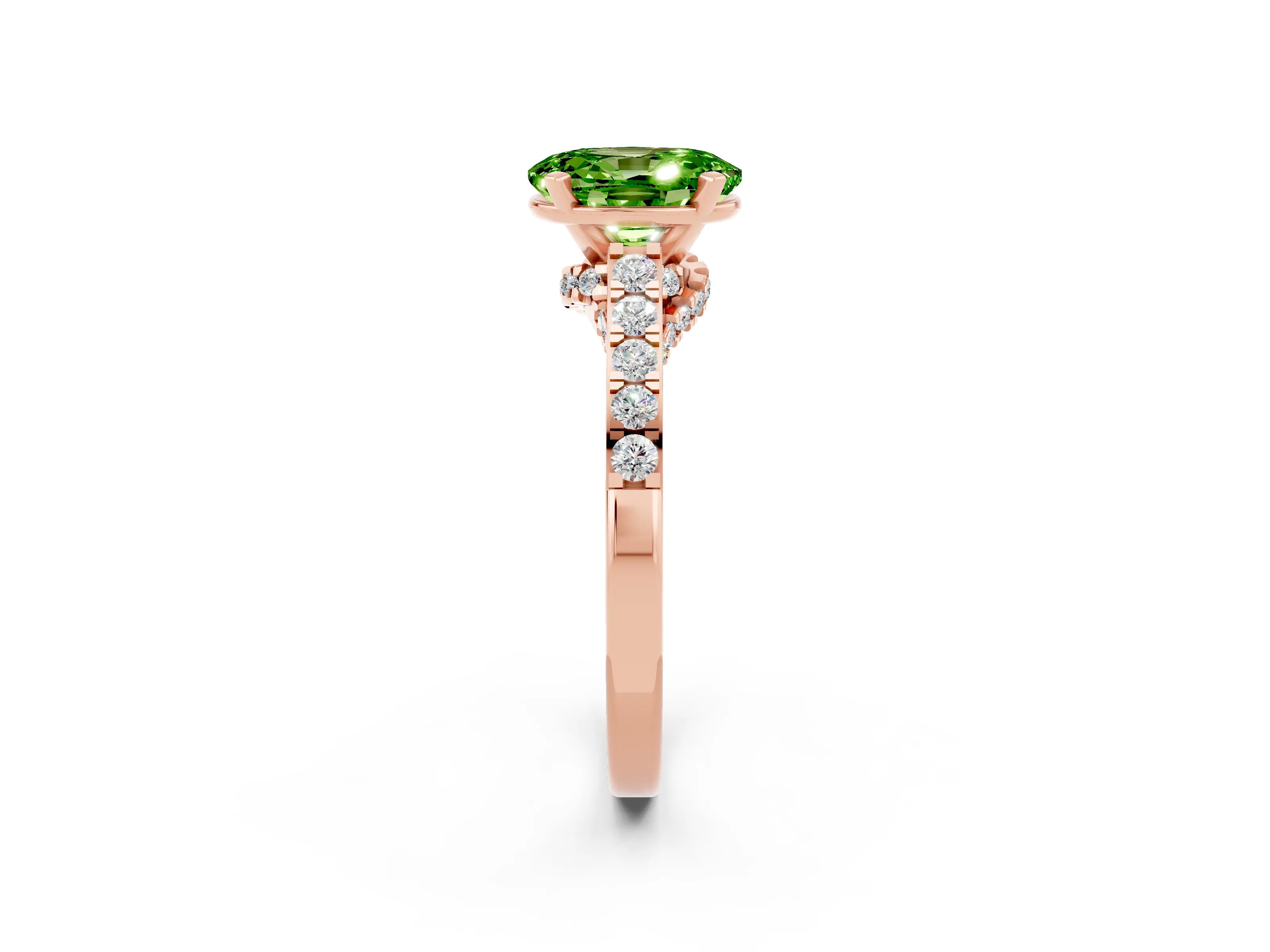 Rose gold Oval Cut Diamond Solitaire Ring with Pavé Band and Prong Setting_2