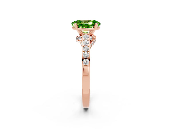 Rose gold Oval Cut Peridot Solitaire Ring with Crossover Gallery and Round  Pavé Band