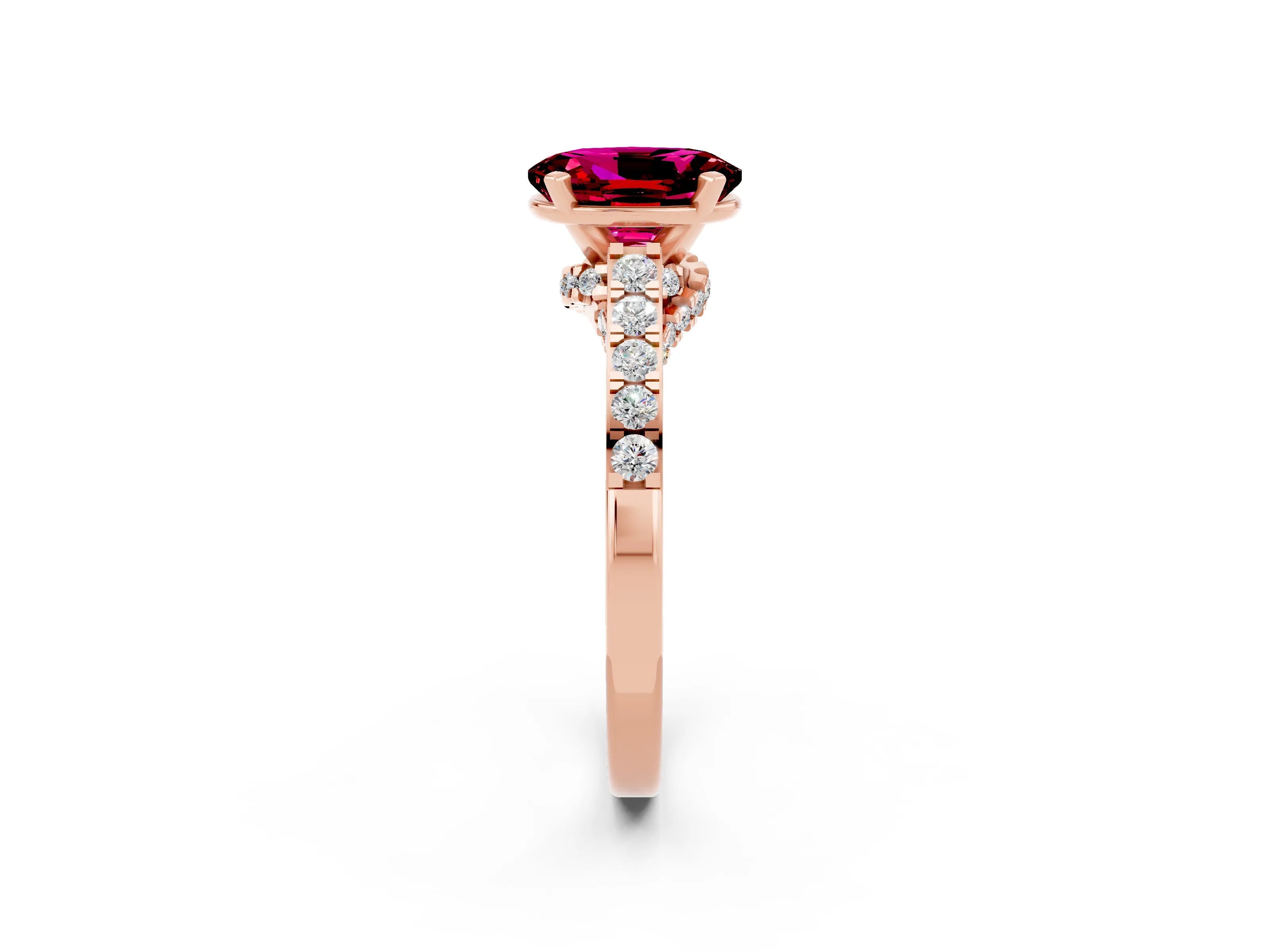 Rose gold Oval Cut Diamond Solitaire Ring with Pavé Band and Prong Setting_2