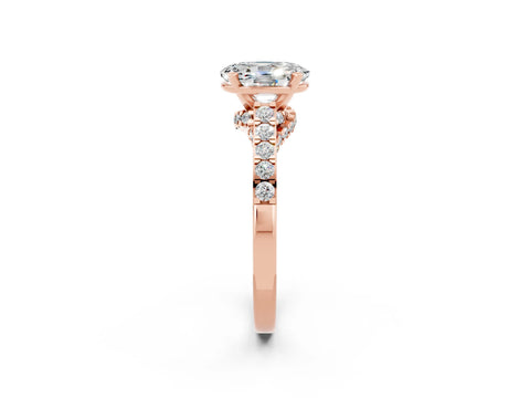 Rose gold Oval Cut Diamond Solitaire Ring with Pavé Band and Prong Setting_2