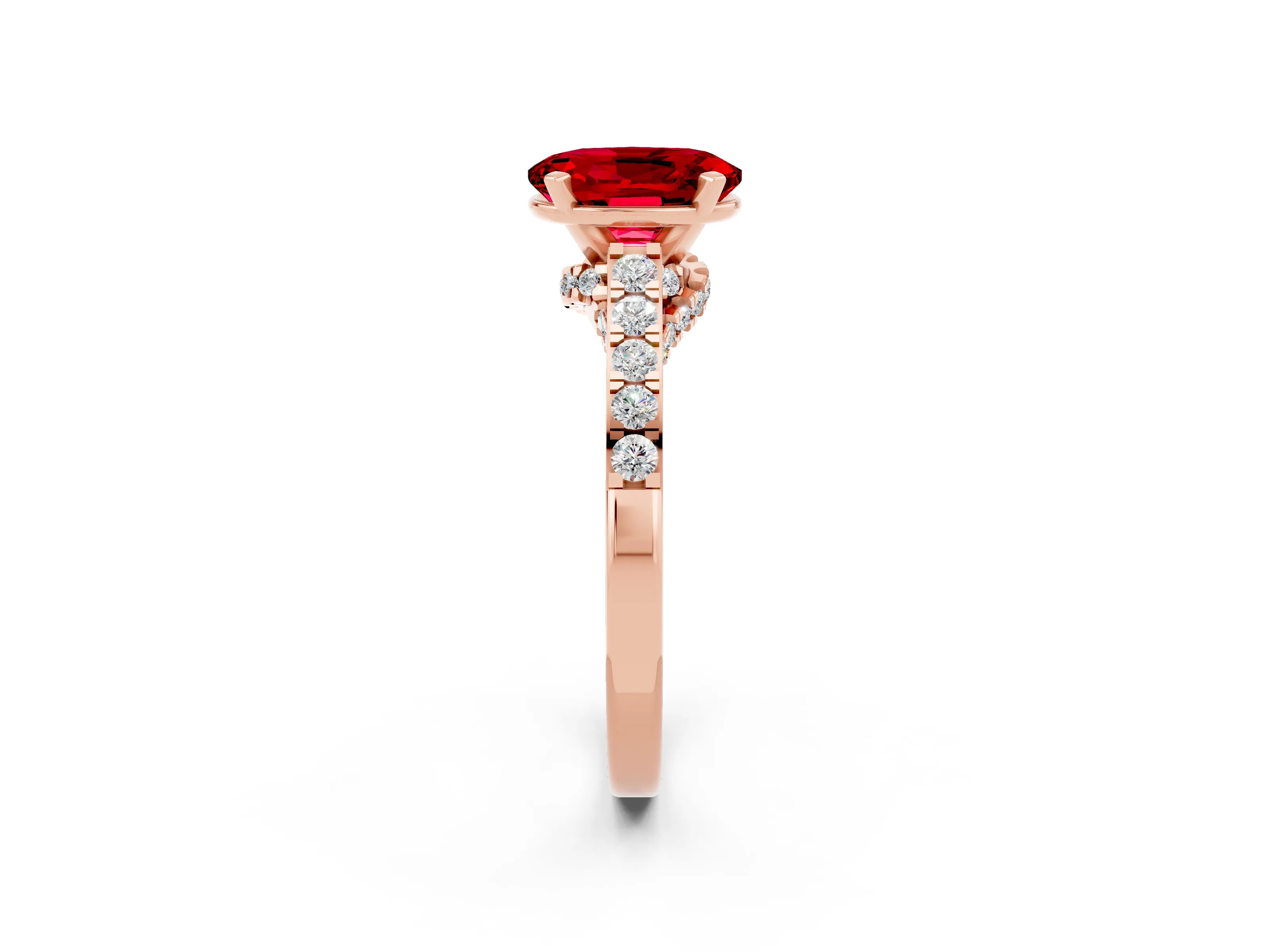 Rose gold Oval Cut Diamond Solitaire Ring with Pavé Band and Prong Setting_2