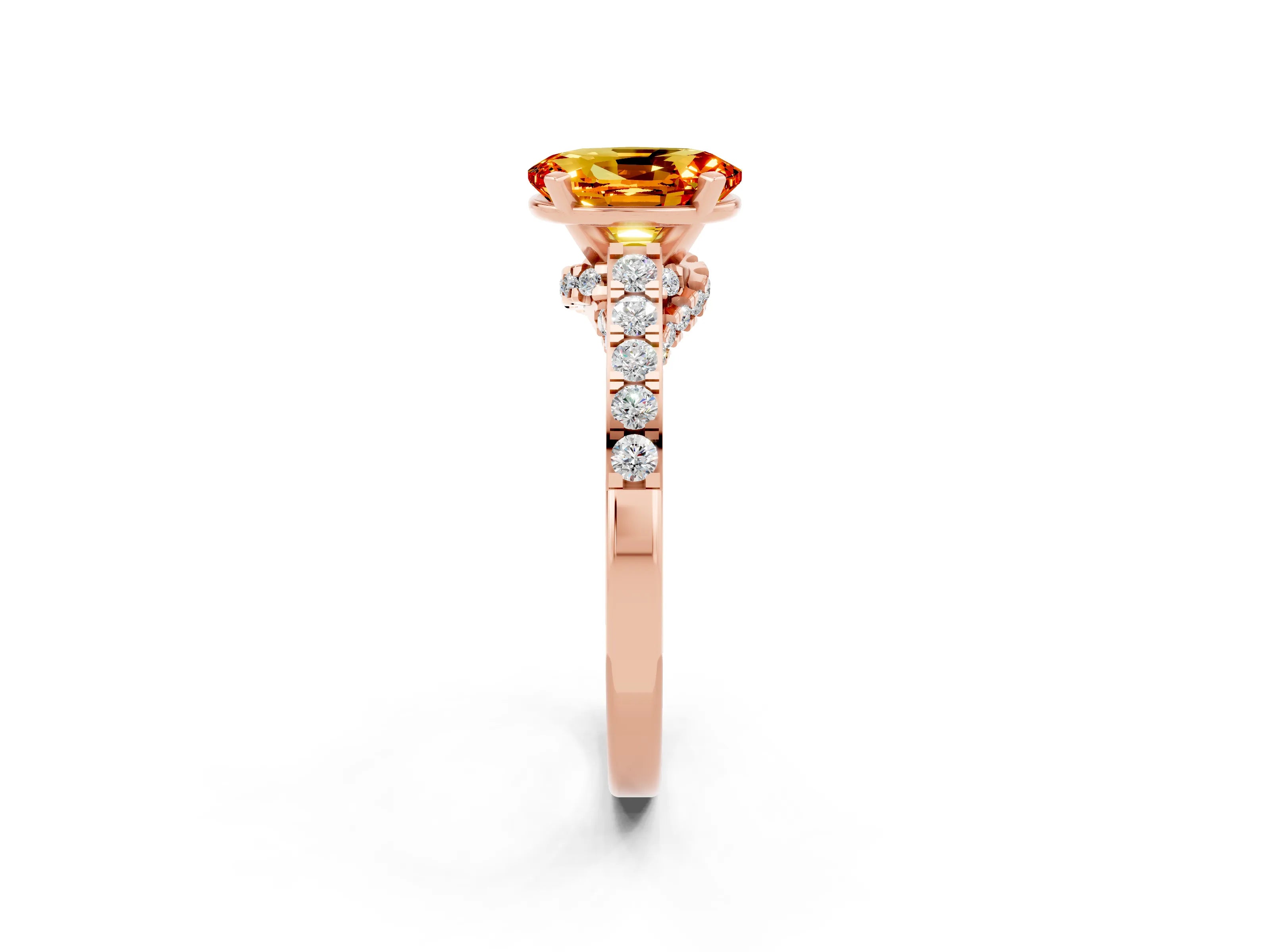 Rose gold Oval Cut Diamond Solitaire Ring with Pavé Band and Prong Setting_2