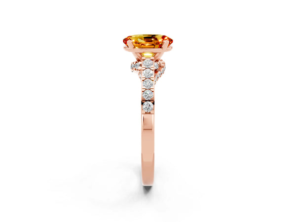 Rose gold Oval Cut Citrine Solitaire Ring with Crossover Gallery and Round  Pavé Band