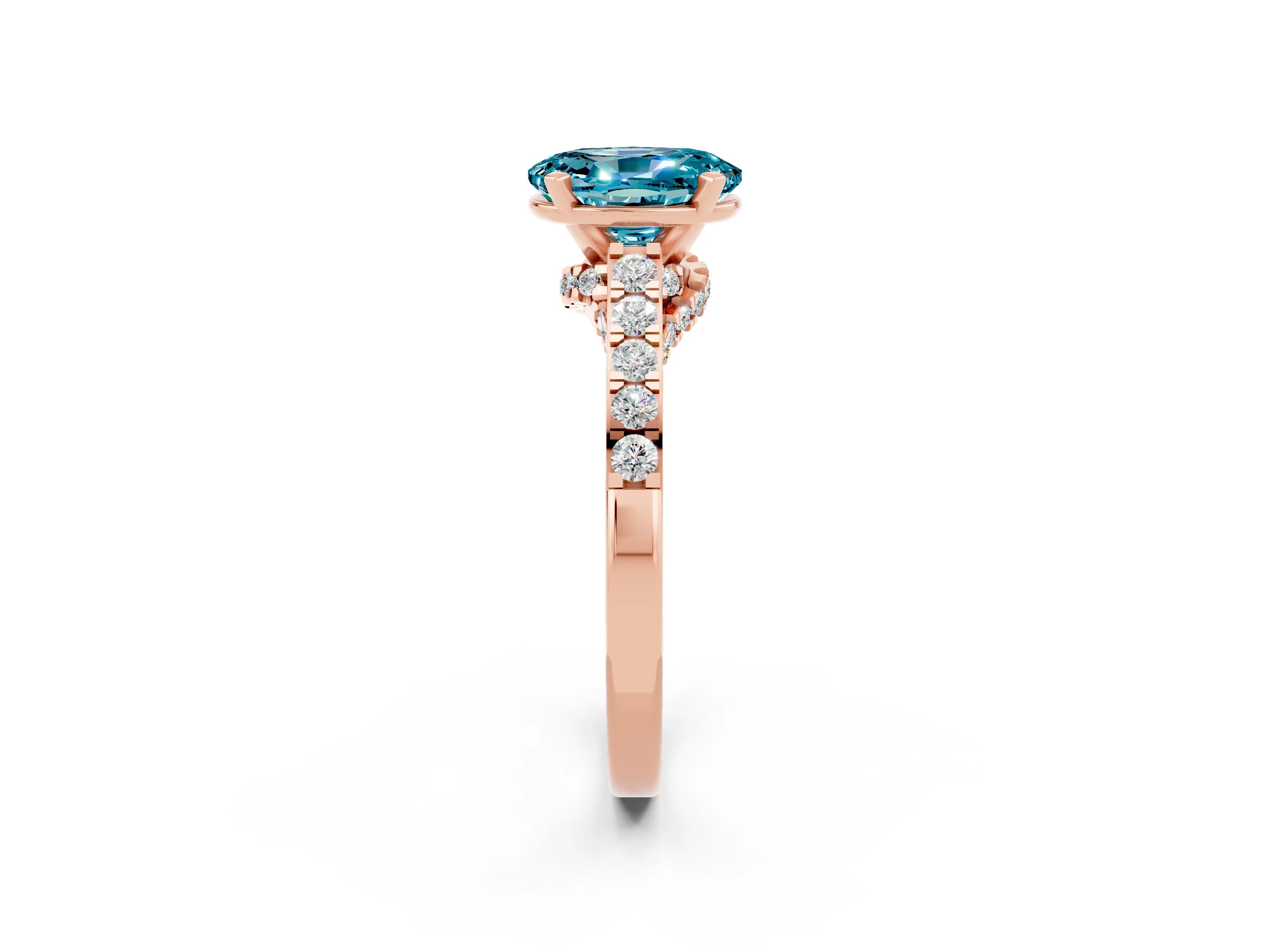 Rose gold Oval Cut Diamond Solitaire Ring with Pavé Band and Prong Setting_2