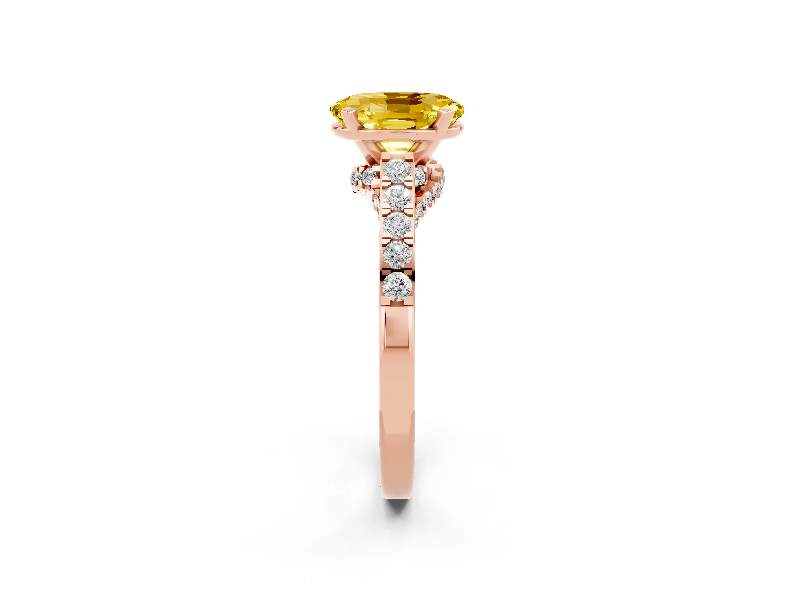 Rose gold Oval Cut Diamond Solitaire Ring with Pavé Band and Prong Setting_2