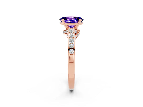 Rose gold Oval Cut Tanzanite Solitaire Ring with Crossover Gallery and Round  Pavé Band