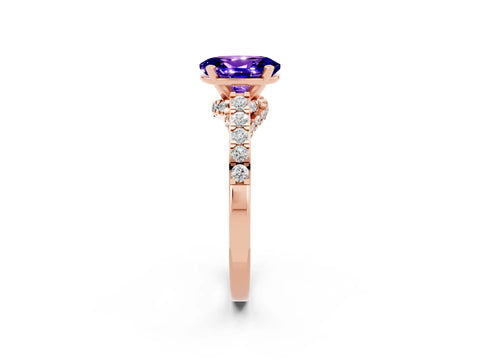 Rose gold Oval Cut Diamond Solitaire Ring with Pavé Band and Prong Setting_2