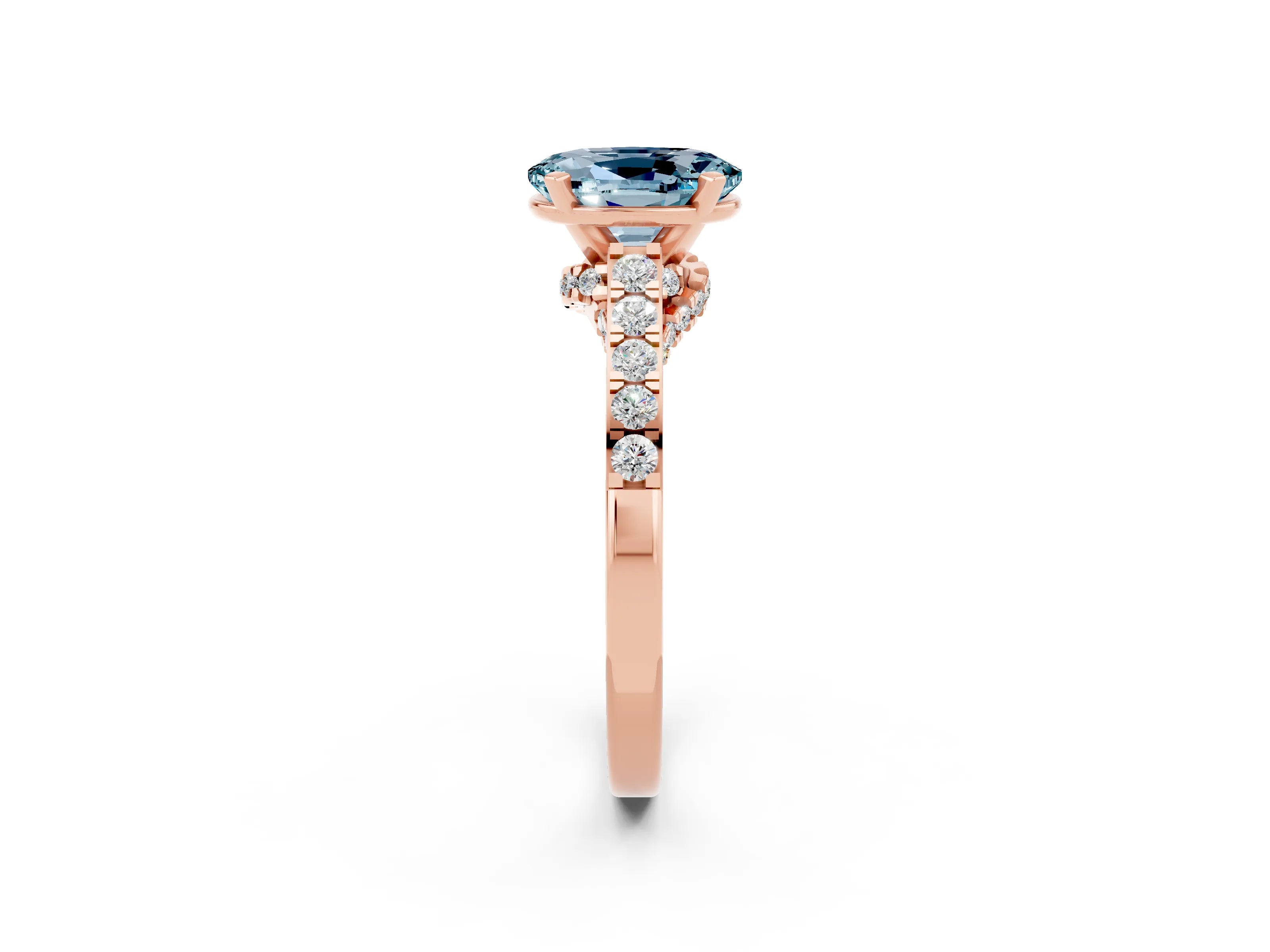 Rose gold Oval Cut Diamond Solitaire Ring with Pavé Band and Prong Setting_2