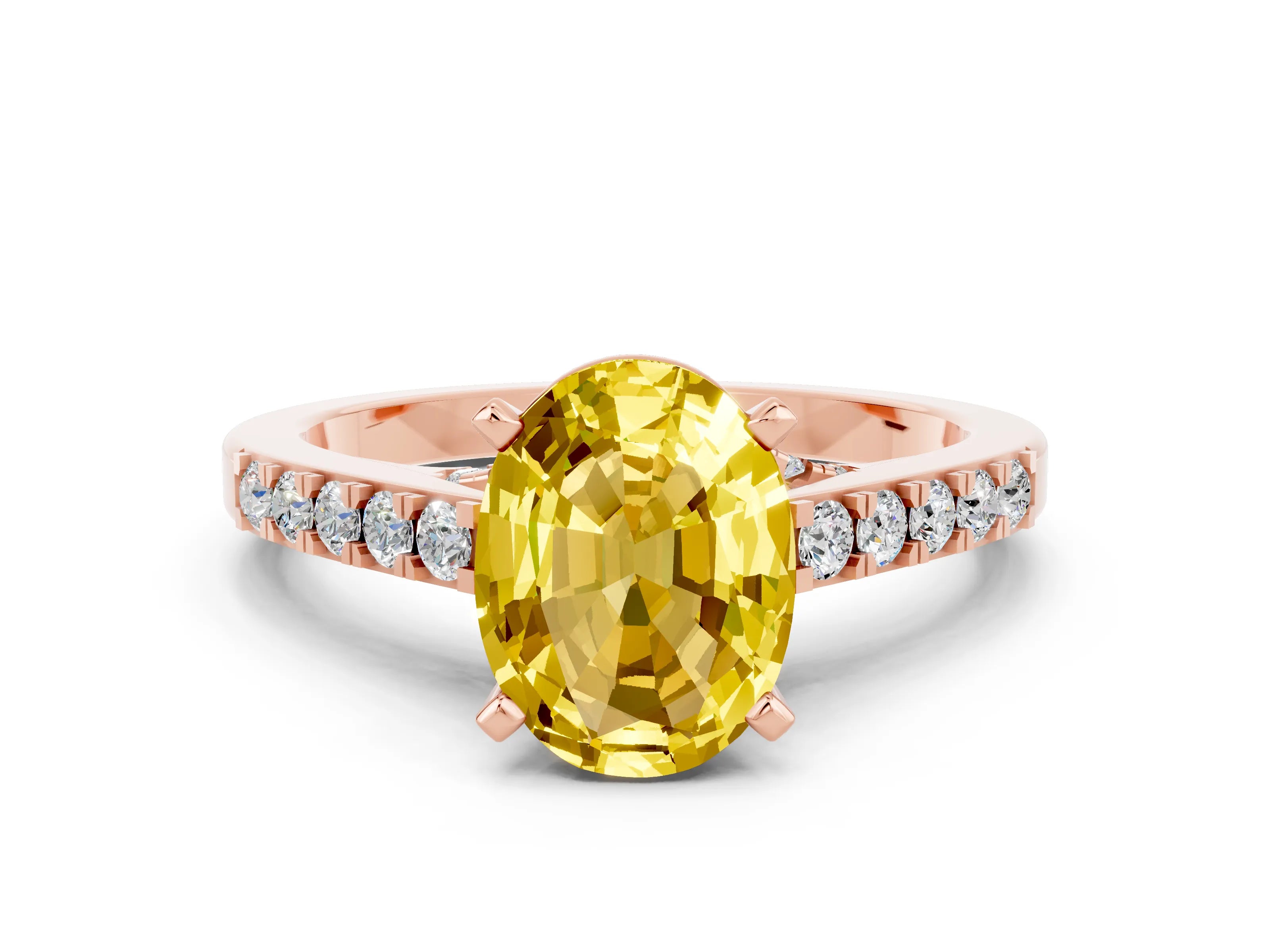 Rose gold Oval Cut Diamond Solitaire Ring with Pavé Band and Prong Setting