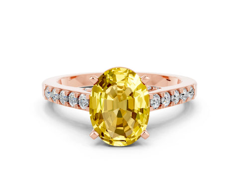Rose gold Oval Cut Diamond Solitaire Ring with Pavé Band and Prong Setting