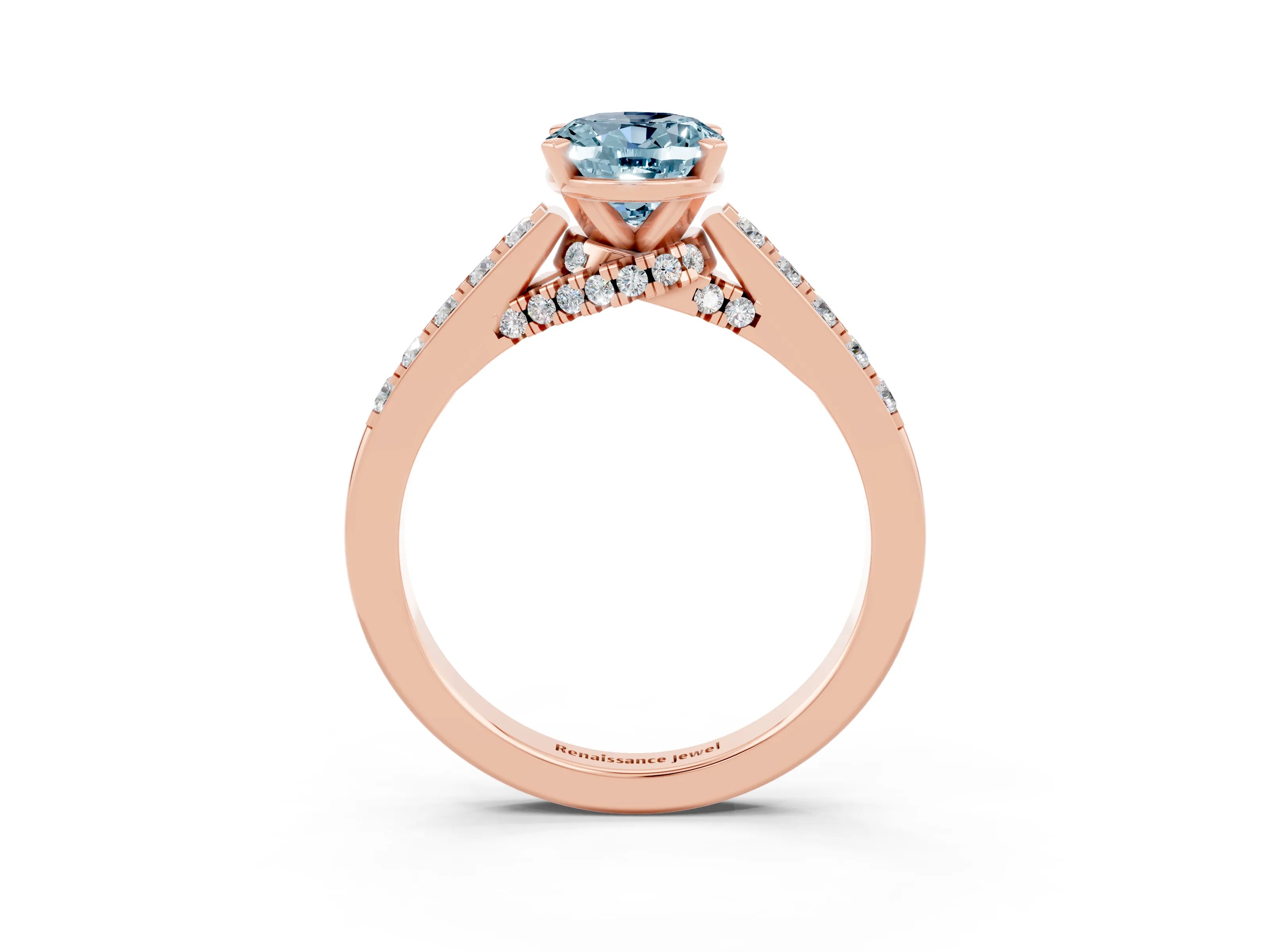 Rose gold Oval Cut Diamond Solitaire Ring with Pavé Band and Prong Setting_3