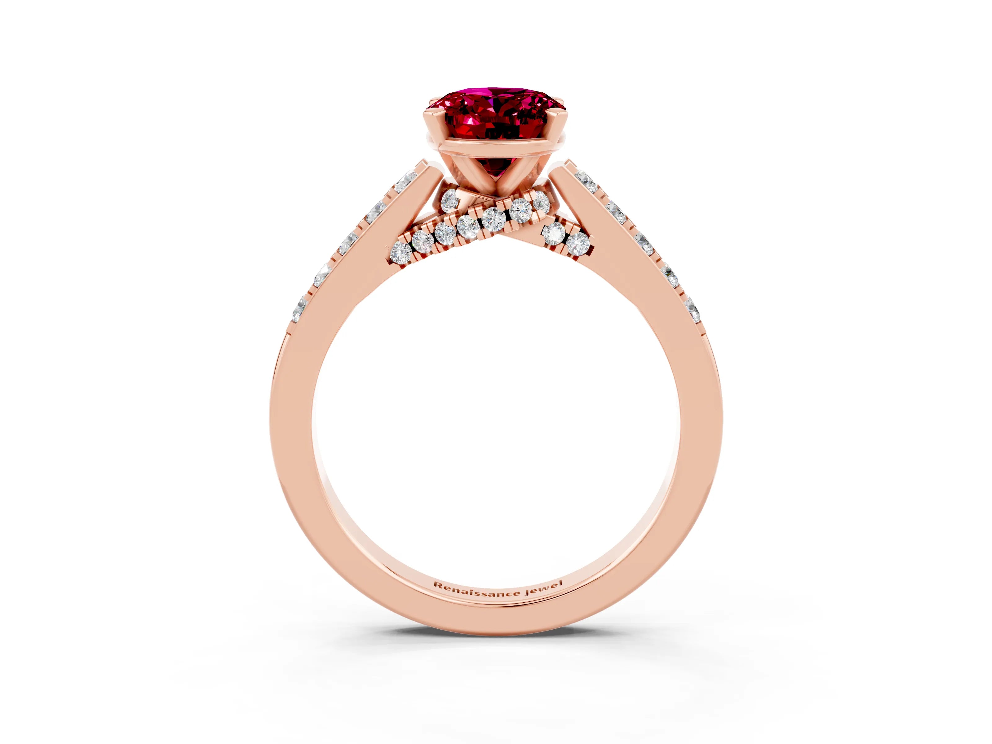 Rose gold Oval Cut Diamond Solitaire Ring with Pavé Band and Prong Setting_3