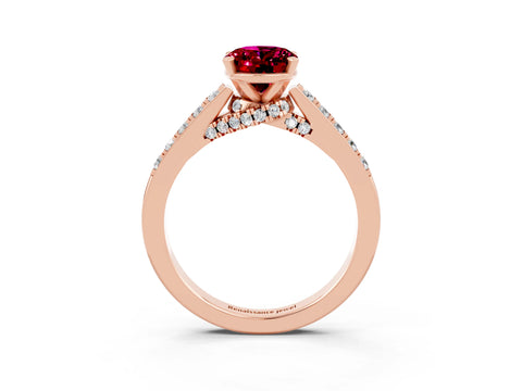 Rose gold Oval Cut Diamond Solitaire Ring with Pavé Band and Prong Setting_3