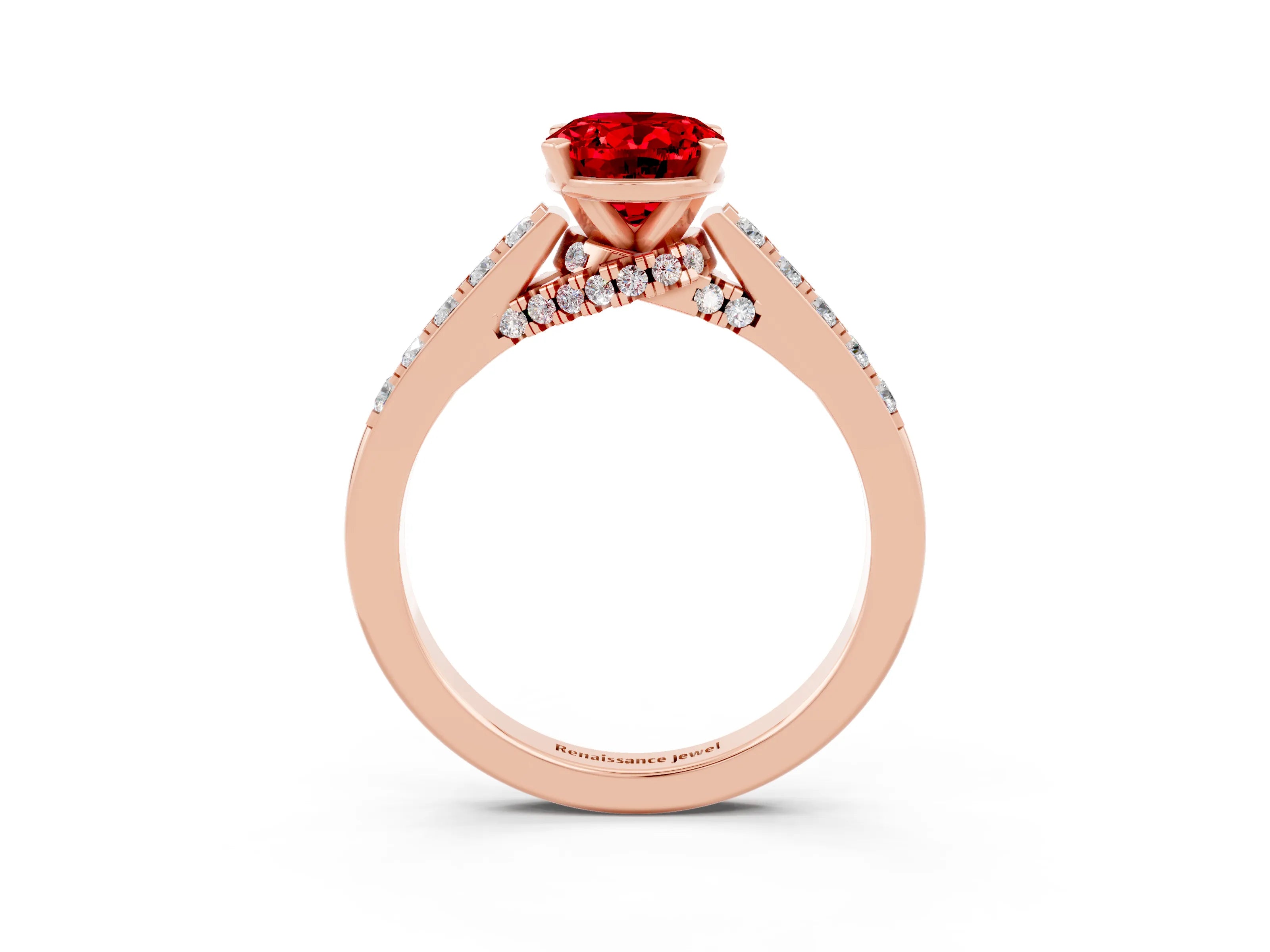 Rose gold Oval Cut Diamond Solitaire Ring with Pavé Band and Prong Setting_3