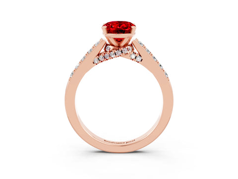 Rose gold Oval Cut Diamond Solitaire Ring with Pavé Band and Prong Setting_3