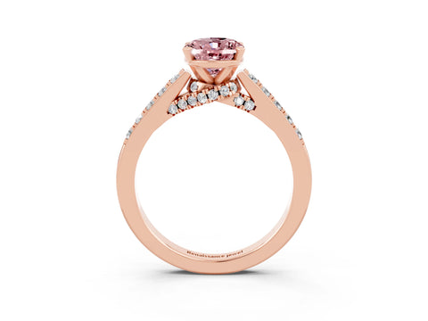 Rose gold Oval Cut Diamond Solitaire Ring with Pavé Band and Prong Setting_3