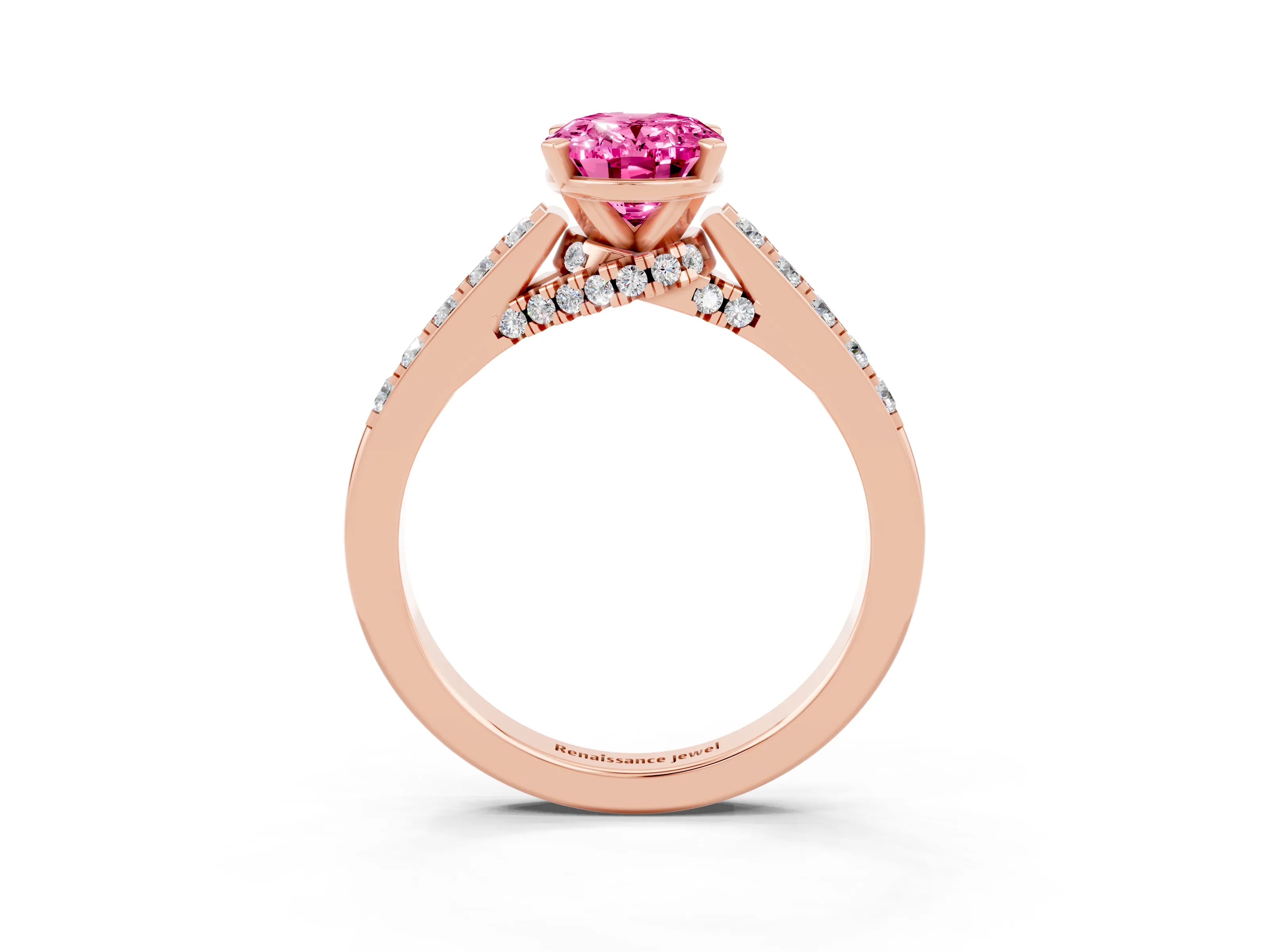Rose gold Oval Cut Diamond Solitaire Ring with Pavé Band and Prong Setting_3