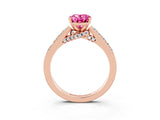 Rose gold Oval Cut Diamond Solitaire Ring with Pavé Band and Prong Setting_3