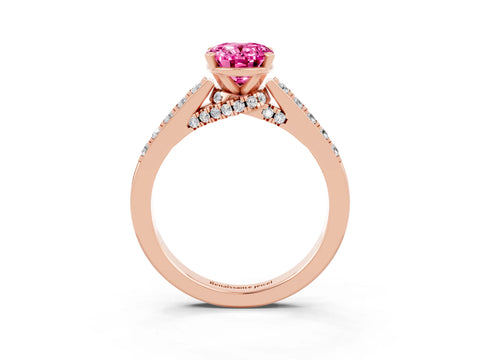 Rose gold Oval Cut Diamond Solitaire Ring with Pavé Band and Prong Setting_3