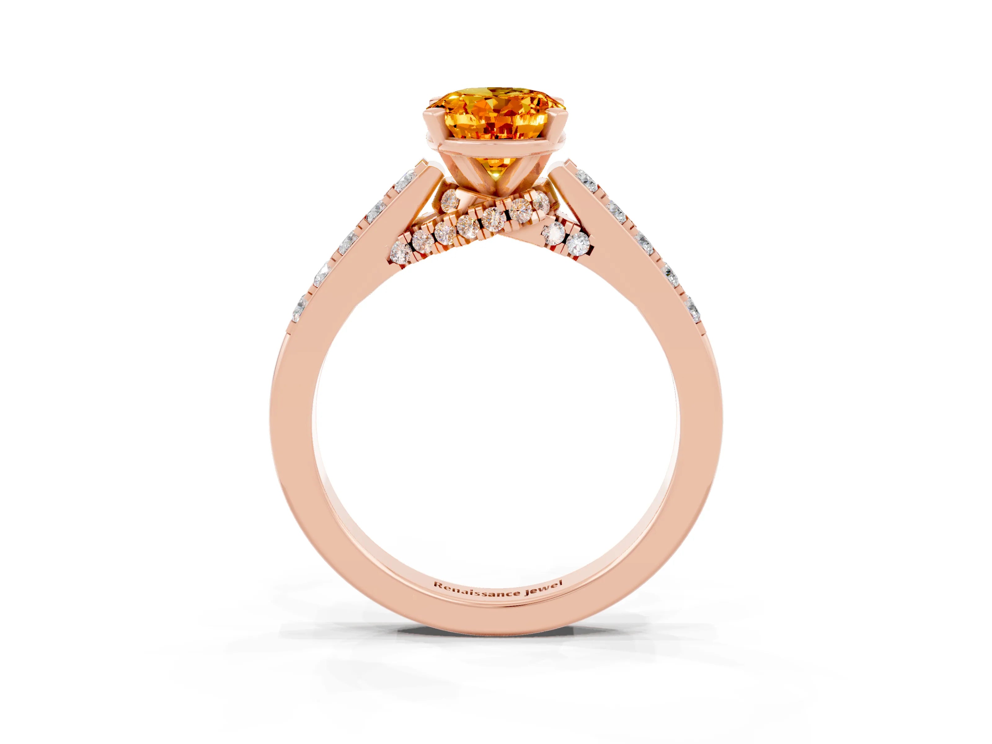 Rose gold Oval Cut Diamond Solitaire Ring with Pavé Band and Prong Setting_3