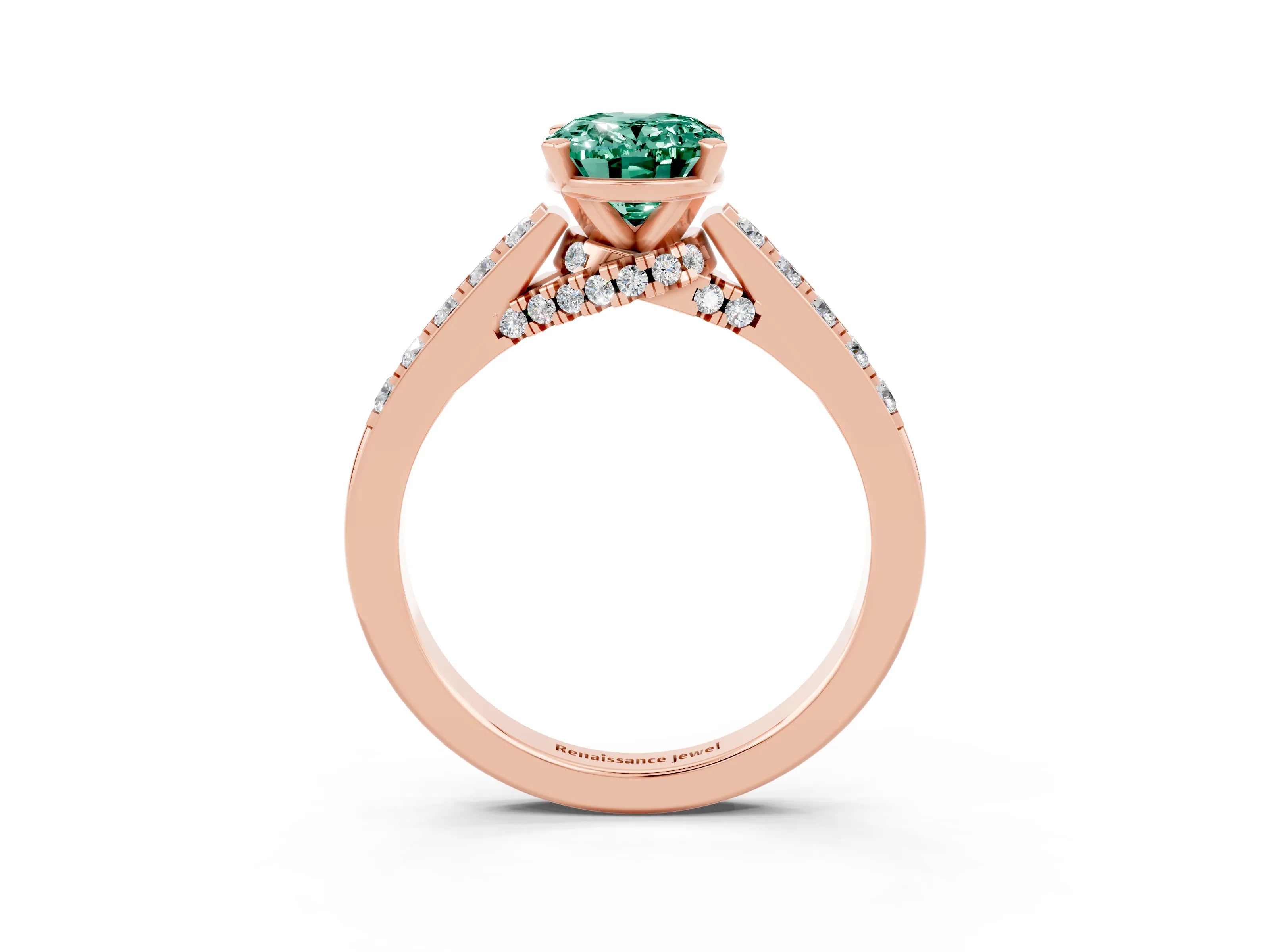 Rose gold Oval Cut Diamond Solitaire Ring with Pavé Band and Prong Setting_3