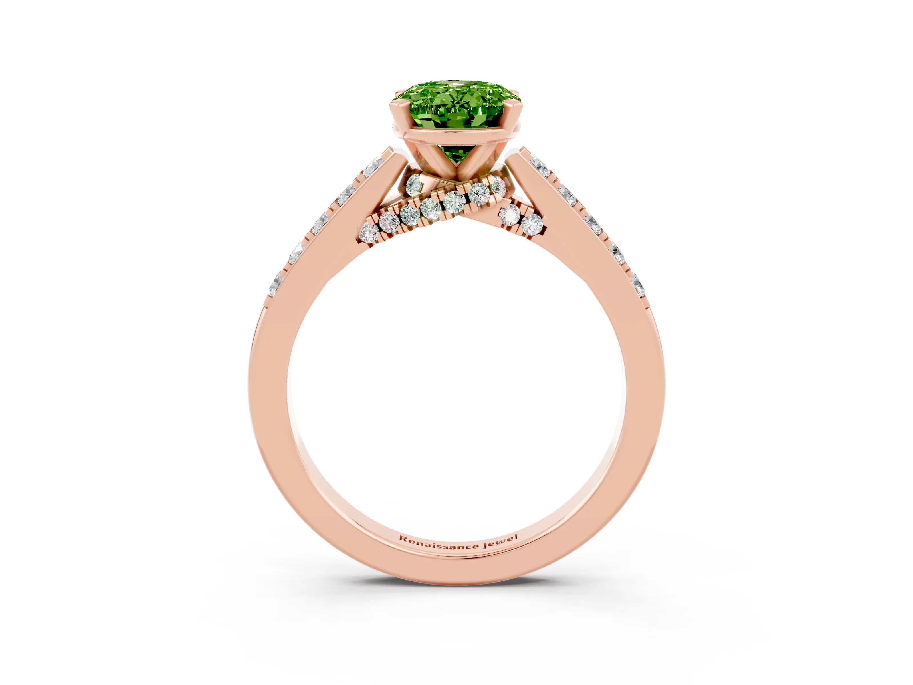 Rose gold Oval Cut Diamond Solitaire Ring with Pavé Band and Prong Setting_3