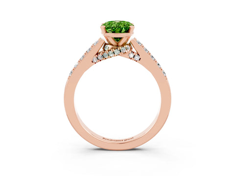 Rose gold Oval Cut Diamond Solitaire Ring with Pavé Band and Prong Setting_3