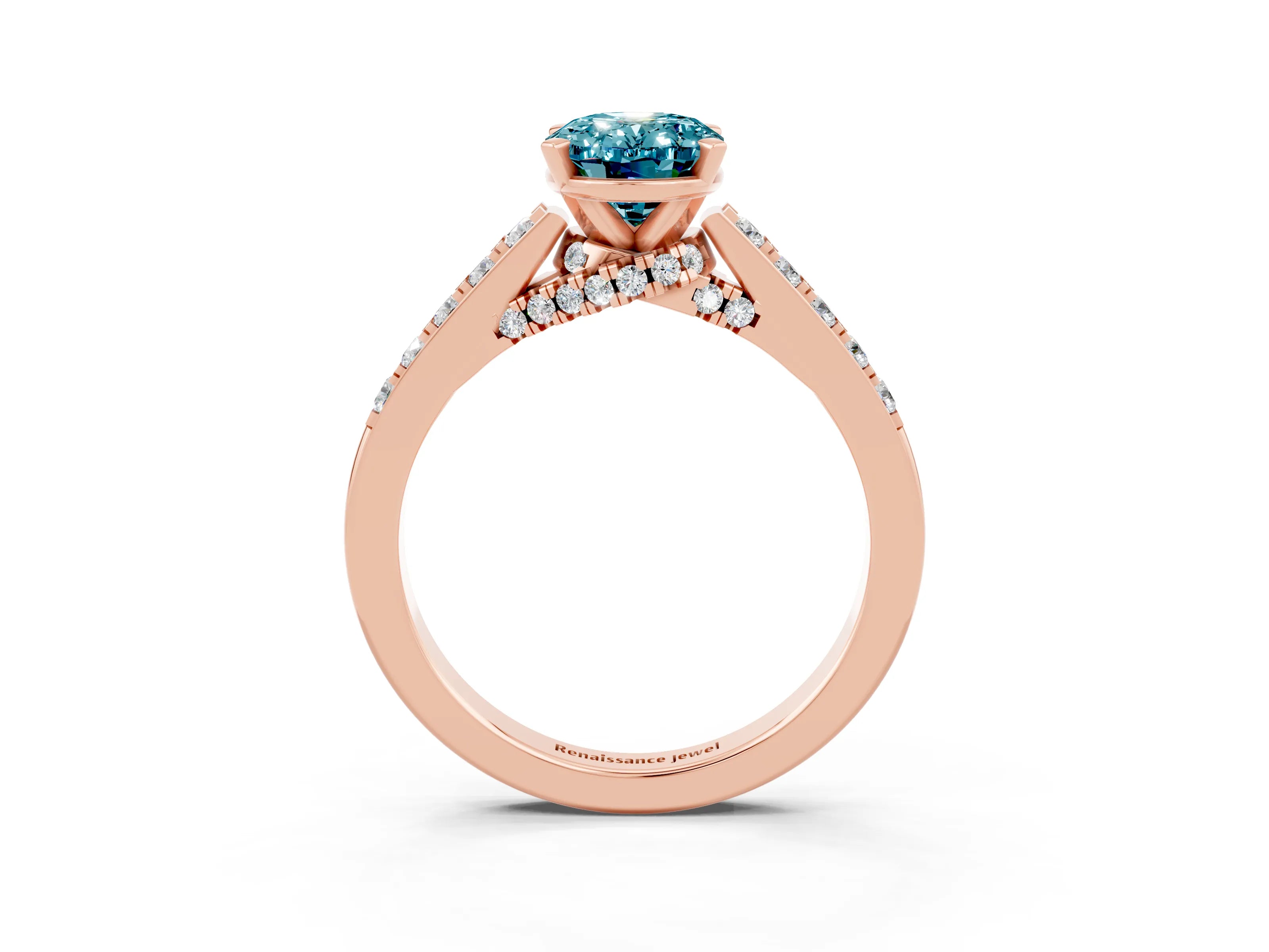 Rose gold Oval Cut Diamond Solitaire Ring with Pavé Band and Prong Setting_3