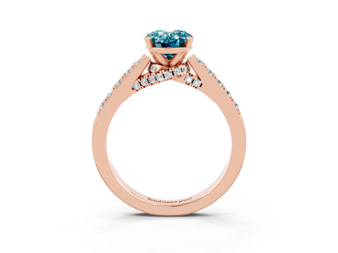 Rose gold Oval Cut Diamond Solitaire Ring with Pavé Band and Prong Setting_3